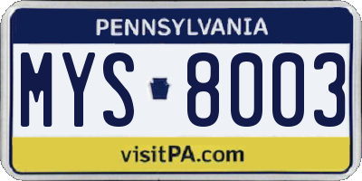 PA license plate MYS8003