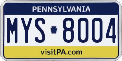 PA license plate MYS8004