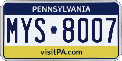 PA license plate MYS8007
