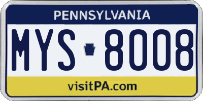 PA license plate MYS8008