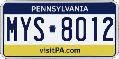 PA license plate MYS8012