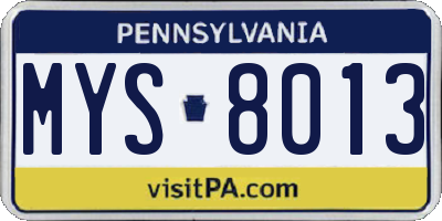 PA license plate MYS8013
