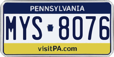 PA license plate MYS8076