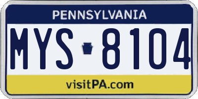 PA license plate MYS8104
