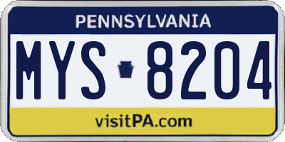 PA license plate MYS8204
