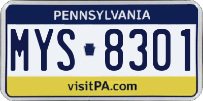 PA license plate MYS8301