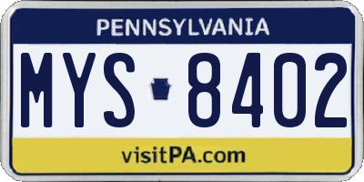 PA license plate MYS8402