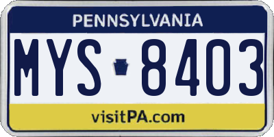 PA license plate MYS8403