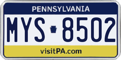 PA license plate MYS8502