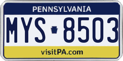 PA license plate MYS8503