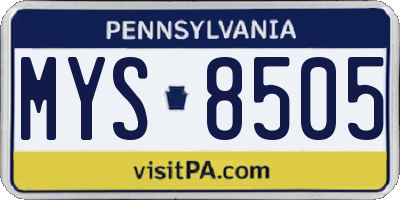 PA license plate MYS8505