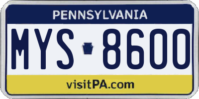 PA license plate MYS8600