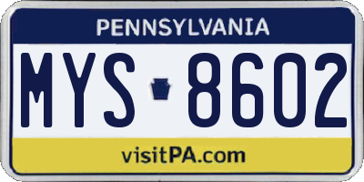 PA license plate MYS8602