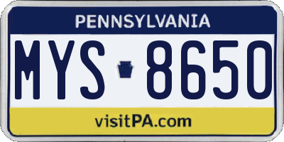 PA license plate MYS8650