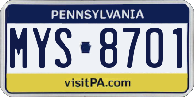 PA license plate MYS8701