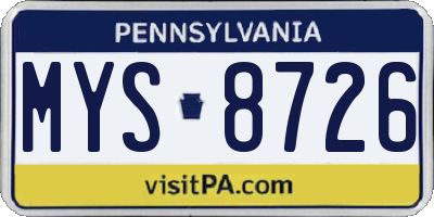 PA license plate MYS8726