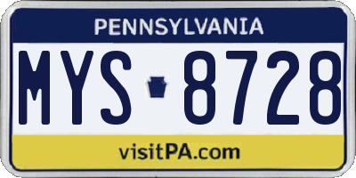 PA license plate MYS8728