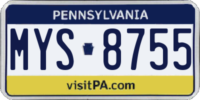 PA license plate MYS8755