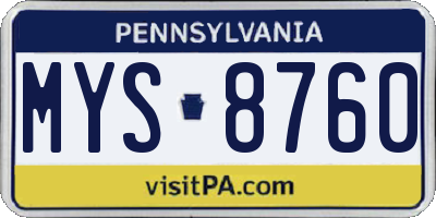 PA license plate MYS8760