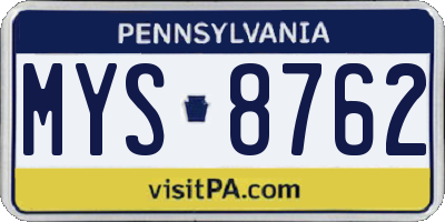 PA license plate MYS8762