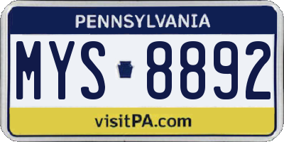PA license plate MYS8892