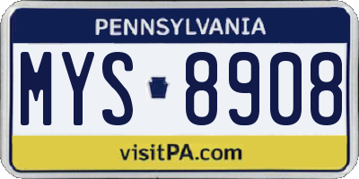 PA license plate MYS8908