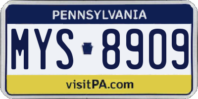 PA license plate MYS8909