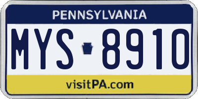 PA license plate MYS8910