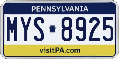 PA license plate MYS8925