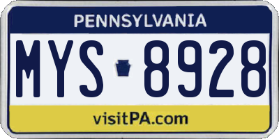PA license plate MYS8928