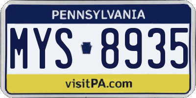 PA license plate MYS8935