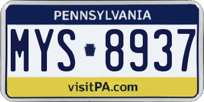 PA license plate MYS8937