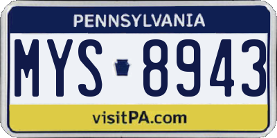 PA license plate MYS8943