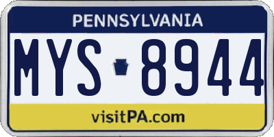 PA license plate MYS8944