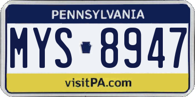 PA license plate MYS8947