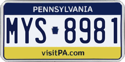 PA license plate MYS8981