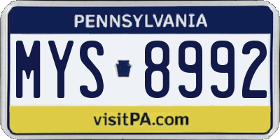 PA license plate MYS8992