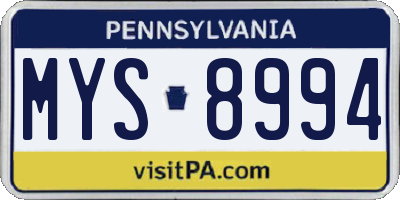 PA license plate MYS8994