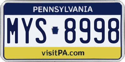 PA license plate MYS8998