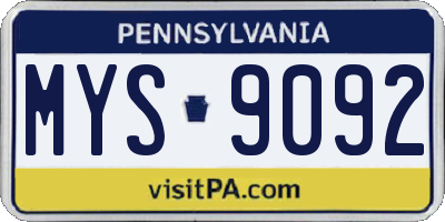 PA license plate MYS9092
