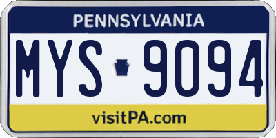 PA license plate MYS9094