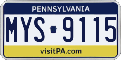 PA license plate MYS9115