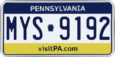 PA license plate MYS9192