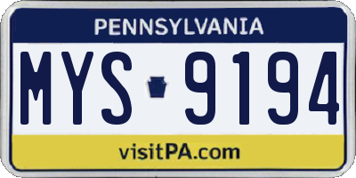 PA license plate MYS9194