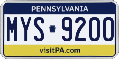 PA license plate MYS9200