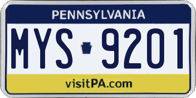 PA license plate MYS9201