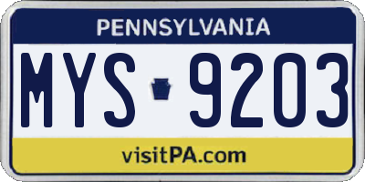 PA license plate MYS9203