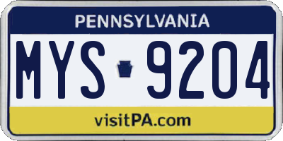 PA license plate MYS9204