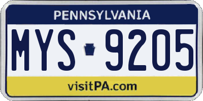 PA license plate MYS9205