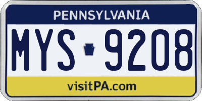 PA license plate MYS9208
